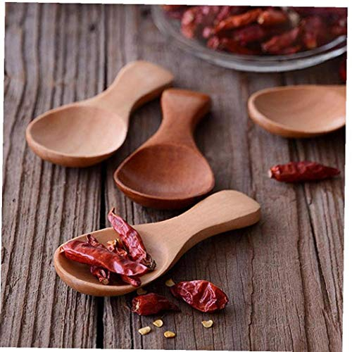 Angoter 4PCS Mini Wooden Spoon Small Kitchen Spoon Condiments Scoop Sugar Spice Spoon Short Handle Wood Tea Coffee Scoop Wooden Utensils Random Color