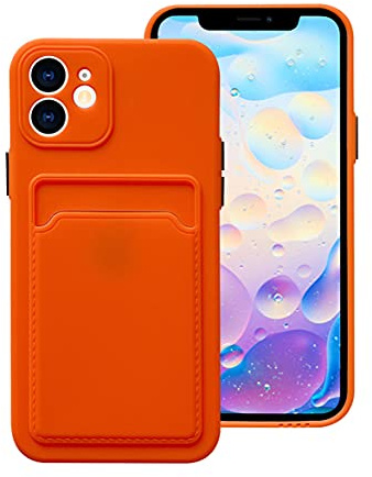 Cmeilau Ultra Slim Liquid Silicone Gel Case Compatible for iPhone 12 mini with Card Holder Slot,Slim Fit Thin Protective Soft TPU Shock-Absorbing Wallet Case with Card Holder Orange