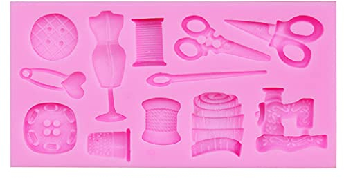 ZHINTE Silicone Mould 1 Packung Schere Knopf Nähen Designer Kleidung Silikonform Hochzeitstorte Rand Fondant Kuchen Dekorieren Tonformen DIY