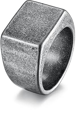 Gualiy Pinky Ring Herren, Titan Ring Männer Glatter Rechteckiger Siegelring Größe 62 (19.7)