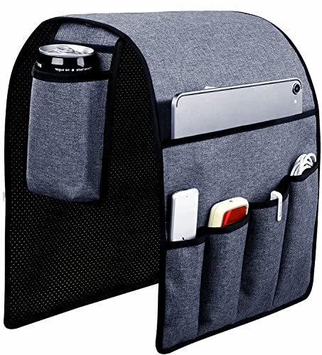 Spacmirrors KOSTOO Sofa Armrest Organizer Couch Arm Chair Caddy Sofa Cover Storage Holder for Remote Control Magazine Book Smart Phone Tablet Drinks and Water Bottle (Navy Blue)