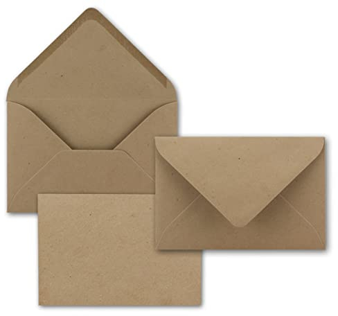 Briefumschläge aus Kraftpapier - Braun - 100 Stück - DIN B6 Format 125 x 185 mm - 120 Gramm pro m² - Größer als DIN B6 für dicke Faltkarten - Nassklebung - ideal für Weihnachten und Einladungen