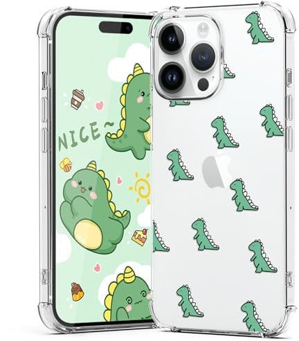 CAROKI iPhone 14 Pro Max Clear Case with Dinosaur Pattern - Bumper Protective Shockproof Soft Silicon Cover for 6.7 Phone