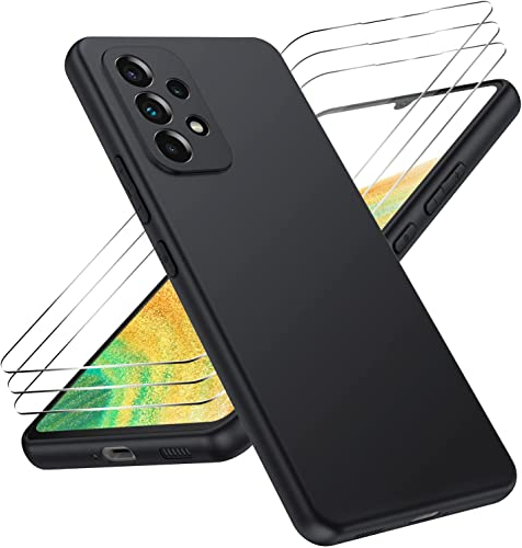 SOGUDE Hülle für Samsung Galaxy A33 5G Hülle + 3 Stücks HD Schutzfolie, Matte Schutzhülle Kratzfest TPU Silikon Handyhülle Case für Samsung Galaxy A33 5G, Schwarz