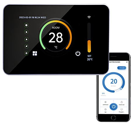 Qiumi WiFi-Thermostat, 10,9 cm (4,3 Zoll) IPS-TFT-Farbbildschirm, programmierbar, funktioniert mit Alexa Google Home 3A 95 ~ 240 V AC