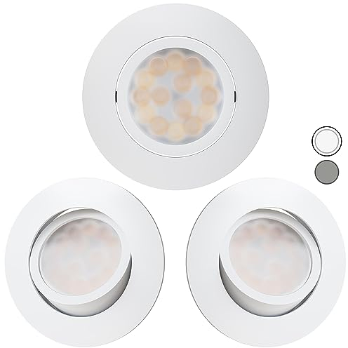 Scandinavian home 3er Set LED Spot 230V Dimmbar WarmDim 5,8W Warmweiß Schwenkbar 68mm - 75mm I Badezimmer IP44 I CRI 90 500lm 3000K I Matt-Weiß I LED Einbaustrahler Deckeneinbauleuchte flach