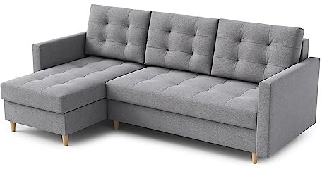 Ecksofa “DIVO” mit Schlaffunktion und Bettkasten - Sofa Bettsofa Couch L form 3 Sitzer Schlafsofa Schlafcouch - Eckcouch Möbel für Wohnzimmer 224 x 144 x 95 cm. Sofabett - Liegefläche: 202 x 140 cm