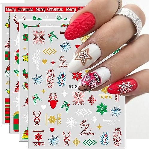 Nagelsticker Weihnachten, 9 Blatt Selbstklebend Nagelaufkleber Nail Art Sticker Dekoration Nageldesign Zubehör