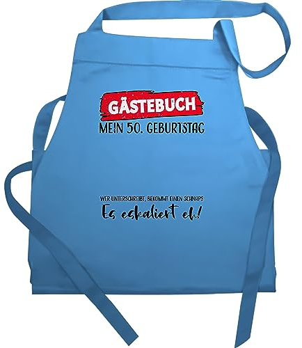 Shirtracer Schürze Geschenk - Gästebuch 50. Geburtstag - 60x87 - Hellblau - kochschürze damen 50 50.geburtstag mein schuerze 50er zum herren (50) als 50iger fünfzig 50-geburtstag 50th 50igster 50ger