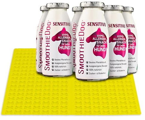 SmoothieDog 6er Sensitivo mit Trixie Silikon Backmatte Mint - 6 mal Pferde Smoothie, Hypoallergen, Backform Hundekekse, backen mit Hundesmoothie, Bpa-frei