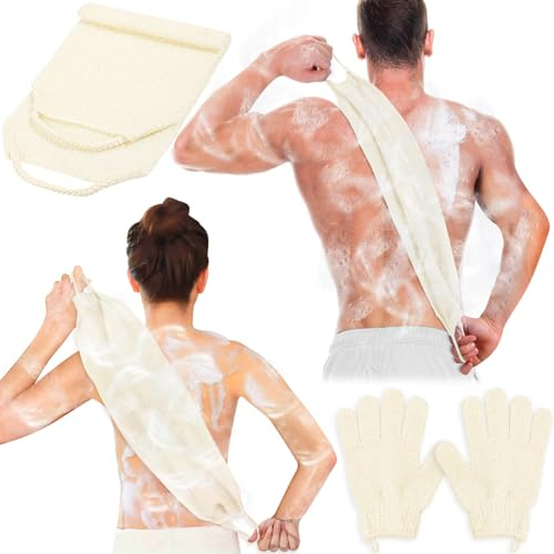 Anezus Peeling-Rückenreiniger, Badehandschuhe, Duschtuch mit Körperpeeling-Handschuhen für Rückenreiniger, Entfernung abgestorbener Haut (Beige)
