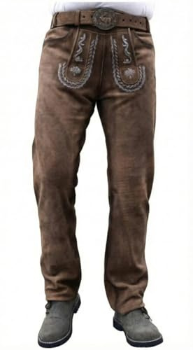 Trachten Lord Unikat Lange Hirschlederhose Soft ECHT-Leder für Männer Antik Braun Größe 46 bis 64