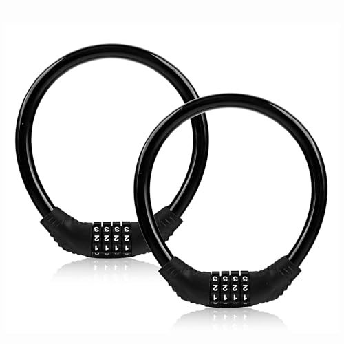Fioria Bicycle Cable Lock Fahrrad Kabelschlösser Sicherheit 4-Stellig Zurücksetzbar Kombination Tragbar Passcode-Schloss Kabel für Draußen (Schwarz, 2pcs)