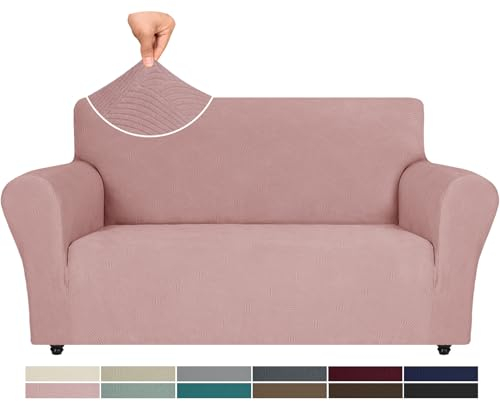 Ystyle Stretch Sofabezug, Sofa Überzug 2 Sitzer, Sofaschoner rutschfest, Elastisch Couch Überzug Mit Armlehnen, Sofa Cover Sofahusse Koltuk Örtüsü Sofaüberwurf Couch Überwurf, Grau Rosa