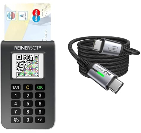 REINER SCT tanJack Photo QR I Chip chipTAN-Tan Generator für Online Banking & INIU USB C Kabel, 100W [2m] PD3.0 Schnellladekabel USB C auf USB C