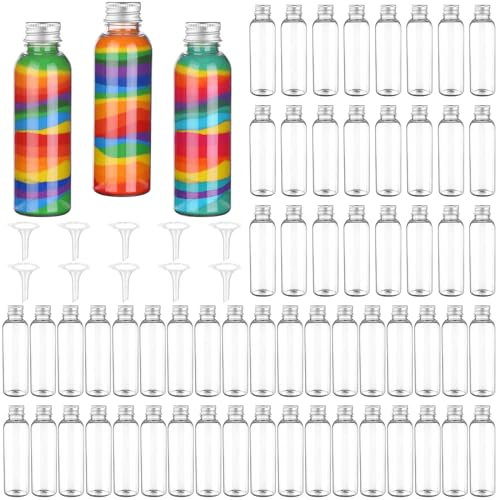 60 Stück Sandkunst-Flaschen, 120 ml, Kunststoffflaschen, Kunststoffflasche, Sandbehälter, Kunststoff-Sandkunst-Flaschen, DIY, farbige Sandflaschen-Set, Sandkunst-Aktivitätsset für DIY, Kunst,