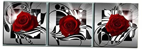 Alipis 3St Wand-Ölgemälde bürodeko büro dekoration dimensions Farbecht Blumendekor schwarze Zierleiste Rot wandbilder Blumenmalerei Wandkunstmalerei Rose drucken Foto schmücken Segeltuch