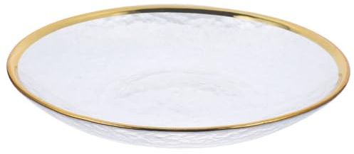 Cuiynice Glass Fruit Plate Charger Dinner Plates Gold Rim Chargers Under Plate Clear Glass Tray Round Salad Dish for Dining Wedding Party Reception Banquet Event Dessert Table Decoration