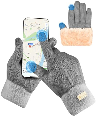 SUTIYO Handschuhe Damen Winter mit Fleece Gefütterte Touchscreen Warme Winterhandschuhe Thermo Strickhandschuhe für Laufen Sport (Grau)