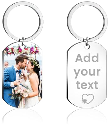 MUSUIFISCH Personalisierte Schlüsselanhänger Foto Personalized Text & Fotogravur Personalisierter Schlüsselanhänger mit Foto Schlüsselanhänger Bild Selber Machen für Pärchen (color01)