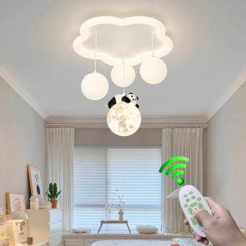 Stesulfr Kinderzimmerlampe Cartoon Panda LED Deckenlampe Weiß Metall Deckenleuchte 3 Kugel Schlafzimmer Kronleuchter Dimmbar Einfache Beleuchtung Garderobe Babyzimmer Küche Schlafzimmerlampe(E Style)