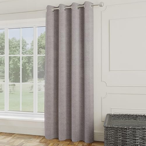 Enhanced Living Royale Boucle Grey Eyelet Door Curtain Single Panel 66 x 84 inch (168x214cm) Room Darkening Thermal Noise Reducing Curtains for Doors