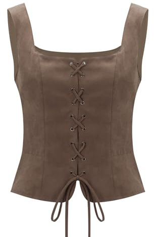 NUWIND Vintage Overbust Bustier Women Pirate Floral Corset Top Ren Faire Medieval Vest Victorian Lace-Up Bodice Renaissance Costume Plus Size (Coffee, M)