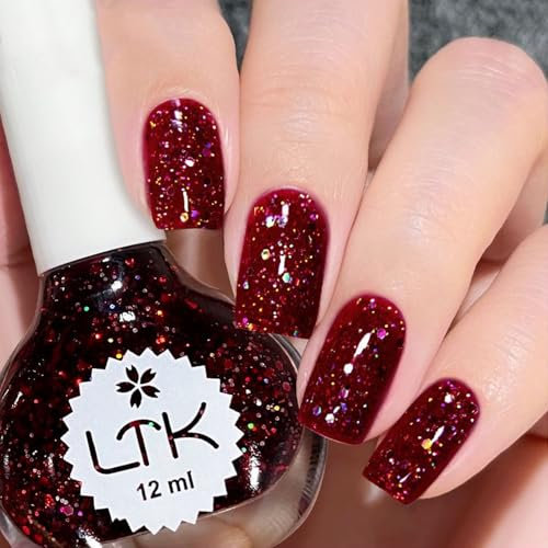 DMQ Wine Red Glitter Nail Polish, Gel Nail Polish for DIY Nail Art at Home - 12ML