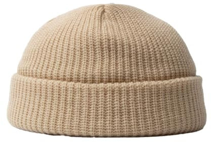 BrightGlow Wintermütze für Herren und Damen Trawler Beanie Watch Hat Roll-up Edge Skullcap Kurze Fischermütze mit Strickbündchen Beanie-Mütze Warm Skimütze Acryl-Strickmütze Beige Erwachsene