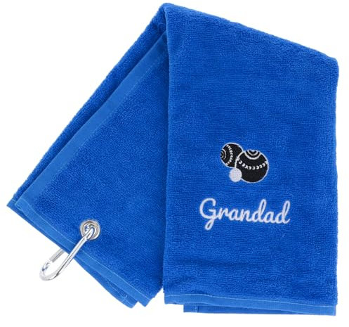 Always Looking Good Embroidered Royal Blue Lawn Bowls Towel for Grandad Tri Fold Luxury Velour 50cm x 40cm Custom Bowling Towel with Carabiner Cip Bowling Gifts for Grandad