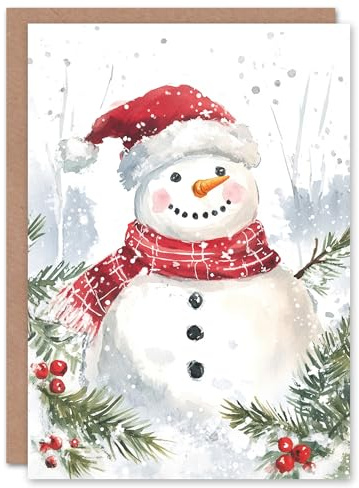 Artery8 Santa Hat Scarf Snowman Holly Blank For Him Or Her Art Xmas Festive Christmas Card