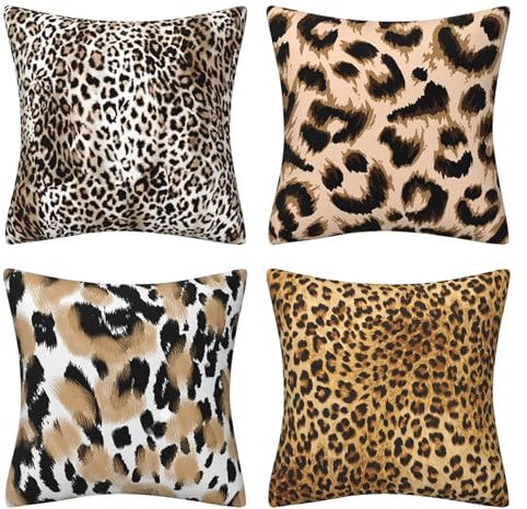 Kissenbezüge mit Leopardenmuster, 45 x 45 cm, Leopardenmuster, weiche Kissenbezüge mit Gepardenmuster, Tier-Kissenbezüge für Wohnzimmer, Sofa, Couch, Auto