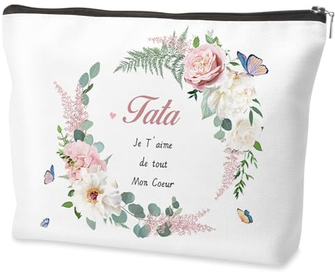 Wixelon Trousse De Maquillage En Lin Blanc À Fleur Pour Femme - Idéal Cadeau Fête Des Mères Anniversaire Noël Tante