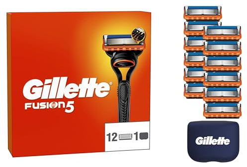 Gillette Fusion5 12 Ersatzklingen, mit größerem Gleitstreifen für ein sanftes Gleiten und 5 Klingen für eine unglaublich gründliche und komfortable Rasur, inkl. Reiseschutzkappe