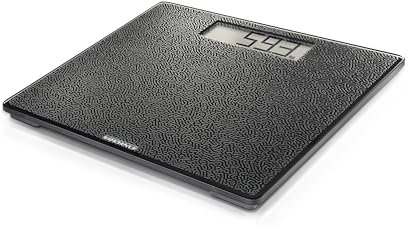 Soehnle Personenwaage Style Sense Comfort Coral, Körperwaage mit hochwertig mattiertem Glas, Coral Design, große LCD-Anzeige, rutschhemmende Oberfläche, Waage mit Tragkraft bis 180kg, schwarz