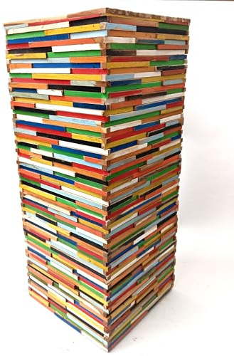 Brillibrum Beistelltisch Holz & Holzhocker – Farbiger Upcycling Style – Recyceltes Mischholz – Bunte Holzsäule – Blumenhocker – 75x30x30 cm
