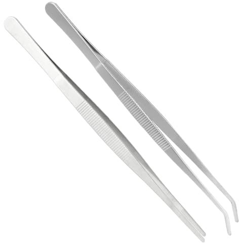 1 Set Tenacillas/Pinzas Extra Largas de Acero Inoxidable 25cm, Punta Recta, Curvada y Dentada, Perfectas para Paisajismo Acuático, Jardinería, Cocina y Electrónica, Resistente a la Corrosión