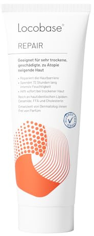 Locobase Repair Creme - 72h Feuchtigkeitscreme für sehr trockene & rissige Haut - Körper & Gesichtspflege - regeneriert die Hautbarriere - parfümfrei - dermatologisch getestet - 100g
