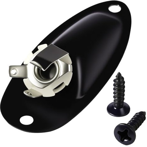 Guitar Input Jack Socket Plate 1/4 Inch Loaded Mono Black - Replacement for Fender Stratocaster & Electric Guitars with Screws