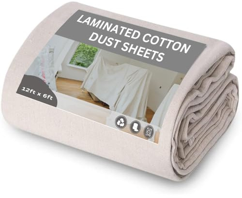 Laminated Cotton Dust Sheets for Painting & Decorating – 12ft x 6ft (Pack of 2) Paint Cover with Polythene Backing – Reusable Drop Cloth for Furniture & Floors – Waterproof Decorating & Dust Sheets