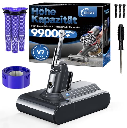 EGR V7 SV11 Ersatzakku für Dyson V7 SV11, 4 Filter inklusive | Upgraded Akku für Dyson V7 SV11 Motorhead Trigger Animal Fluffy Absolute Car+Boat Staubsauger (Gilt Nicht für V11)