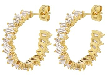 PAUL VALENTINE - Damen Ohrringe Edelstahl - mit Zirkonia Stein - Baguette Creole