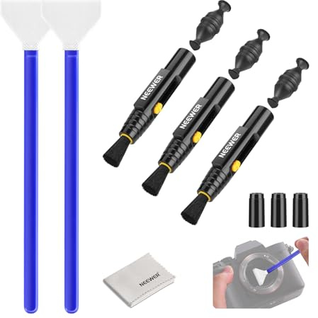NEEWER Kit de Nettoyage d'Objectif 6 en 1 pour Appareils Photo, Téléphones, Tablettes, 3 Pinceaux Double Tête + 2 x Tampons pour Capteur Plein Format 24mm + 1 x Chiffon de Nettoyage, HM-48