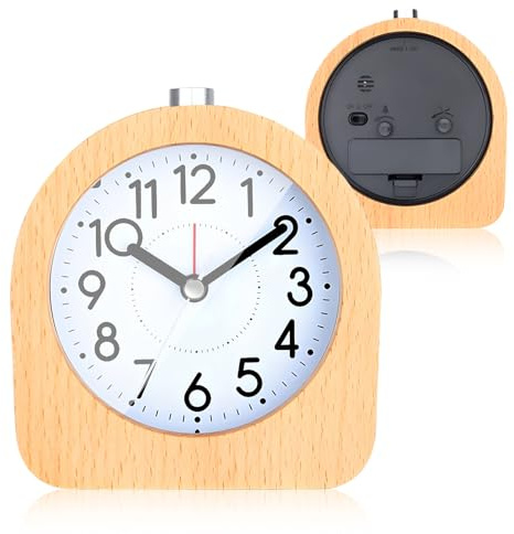 GOMETY Holz Wecker, Wecker Analog Ohne Ticken mit Nachtlicht, Nachttisch Tischuhr mit Snooze, Retro Uhr im Viereck Design mit Ziffernblatt Alarm für Büro, Schlafzimmer, Arbeitszimmer, Kinderzimmer
