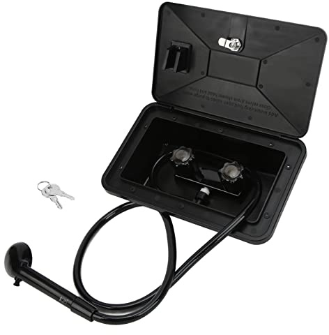 Klanata Black ABS Kit de boîte de douche extérieure avec 2 touches, interrupteur d'eau chaude et froide et tuyau de 5 pieds RV Motorhome Caravan Accessoire