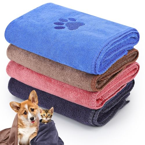 GSrenyu 4 Pack Quick Drying Dog Towel, Dog Towels for Drying Dogs