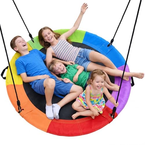 Trekassy 47 Nest Swing Seat - 320kg/700lbs Weight Capacity, 900D Textilene Weatherproof Round Tree Swing with Adjustable Hanging Ropes, Safe Outdoor Kids/Adult Swing for Backyard (120cm)