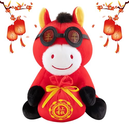Pferde-Plüsch, Maskottchen-Themen-Inspiration, 25 cm, Pferdefigur, Jahr 2026, Po-ny Maskottchen, Plüsch, hautfreundliche Materialien, für Auto, Zuhause, Büro, Schlafzimmer, Wohnzimmer, Sofa, Couch