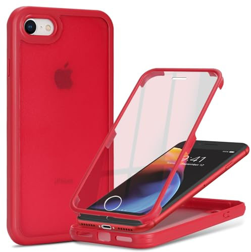 Zouzt Matte for iPhone SE 2022 (3rd)/2020 (2nd)/iPhone 8 Case, Red | 360 Full Body, Translucent Matte, Military Grade Drop Proof, Rugged Shockproof Protective, Anti-Fingerprint Phone Case