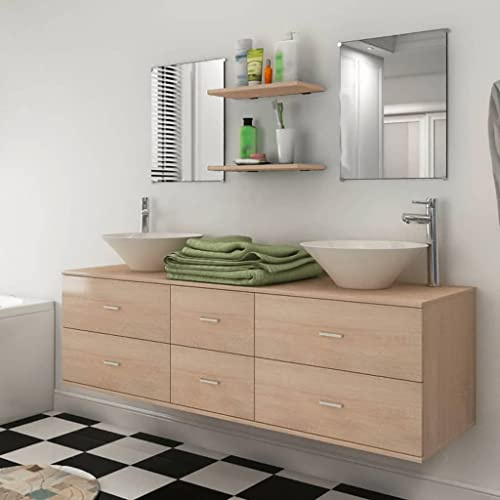 Emmtore Conjunto de Muebles de baño con Lavabo y Grifo 9 Piezas Beige